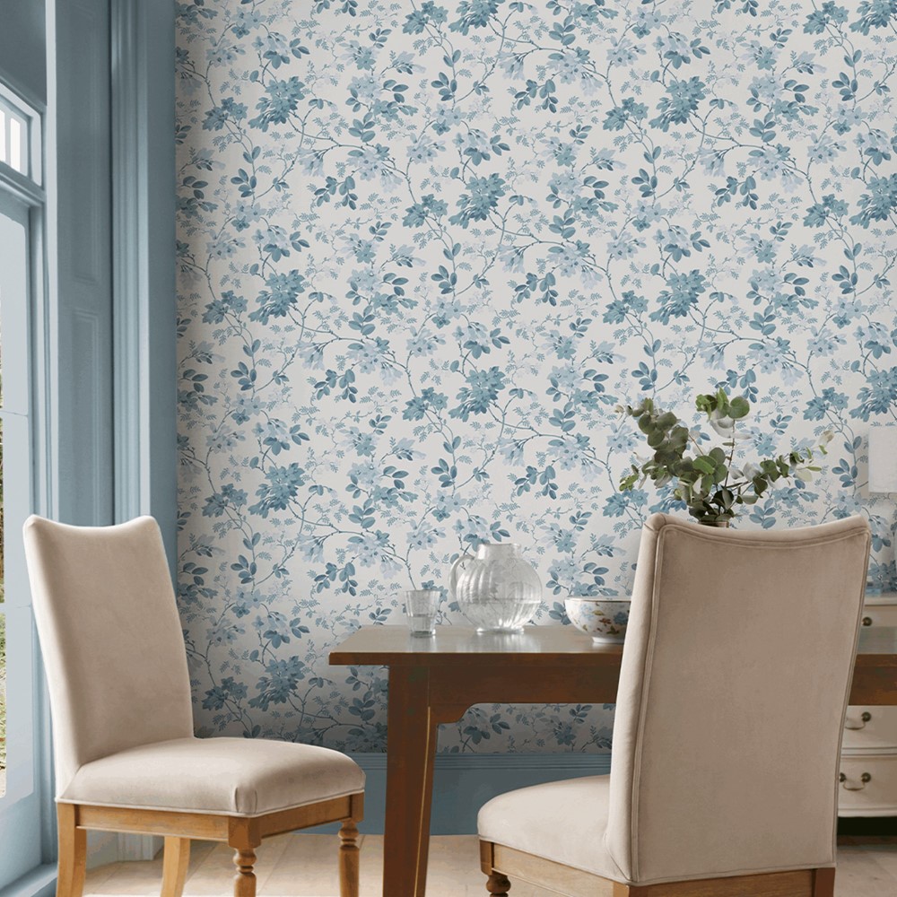 Yewland Wallpaper 130107 by Laura Ashley in Seaspray Blue